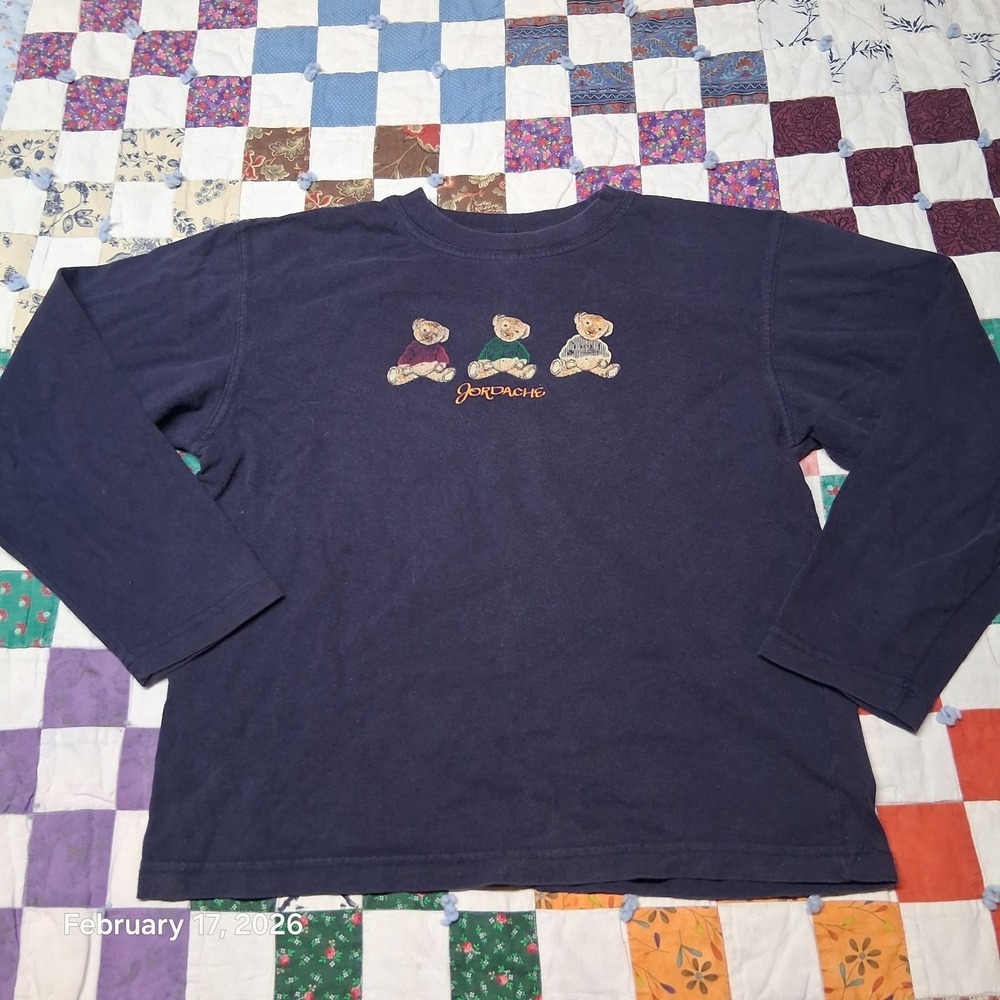 Vintage Jordache 3 Teddy Bear Girls Youth Shirt Size Large Dark Navy Blue